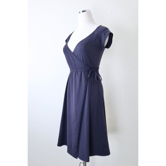 Susana Monaco Size XS Jersey Knit Wrap Dress Cap Sleeve Tie Waist V Neck Navy - Picture 4 of 11